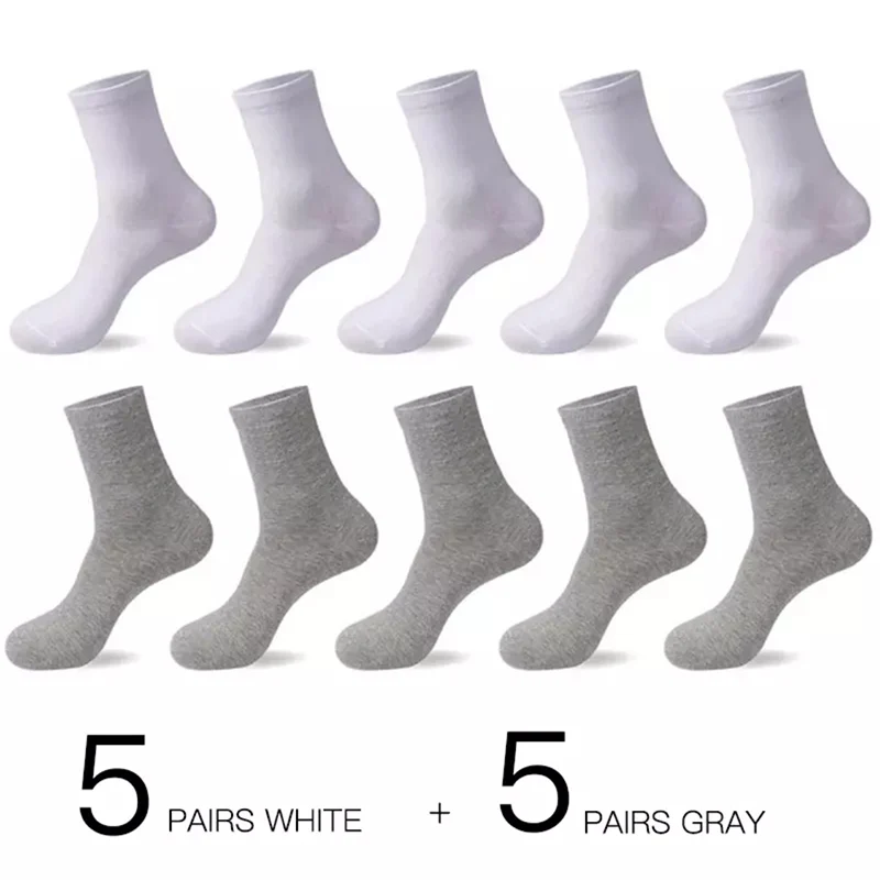 10 пар/лот,, высокое качество, мужские деловые носки, повседневные хлопковые носки, черные, белые, длинные носки, Осень-зима, для мужчин, размер 39-45 - Цвет: Set 10  Color