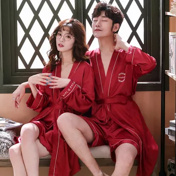 

Silk Men Women's Robes Summer Thin Section Pajamas Nightgown Viscose of Emb Days Sexy Bathrobe Couples Homme Wear