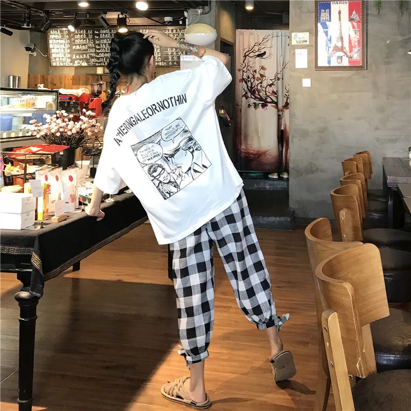 

Pajamas Women's Summer Three-quarter-length Sleeve Printed Korean-style Loose And Plus-sized-Outer Wear Pajamas Trousers Two-Pie