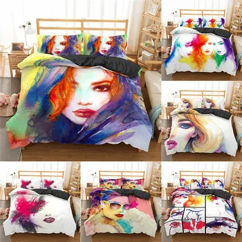 

Homesky Beautiful Lady Bedding Set Colorful Quilt Cover Set Twin Full Queen King Size Duvet Cover Home Textile Bed Linen