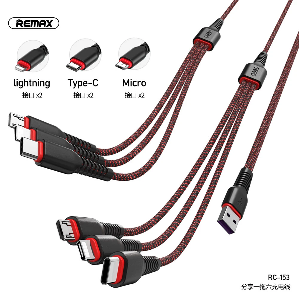 Бесплатная доставка REMAX 2*3 в 1 кабель micro usb для быстрой зарядки 5A кабели мобильных