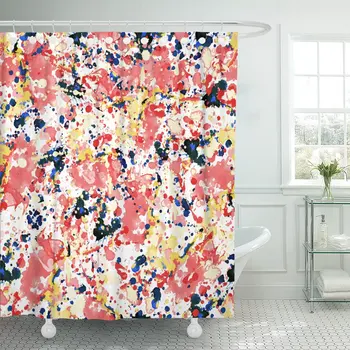 

Colorful Pollock Abstract Watercolor Splashes Expressionism Ink Brush Splash Shower Curtain Waterproof Polyester Fabric 72 x 72