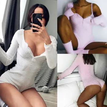 

Women’s Knitted Jumpsuit Jumper V-Neck Sweater Pullover Ladies Romper Tops
