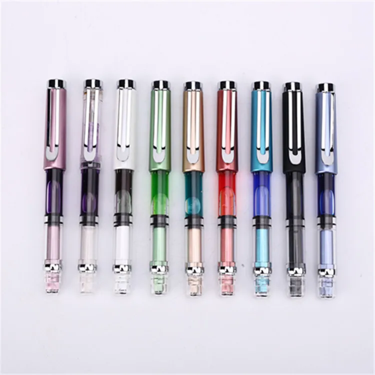 High quality 3008 Piston Transparent  Fountain Pen Set EF/F Silver/GoldenTrim Ink Gift Pen for Office Business School 5