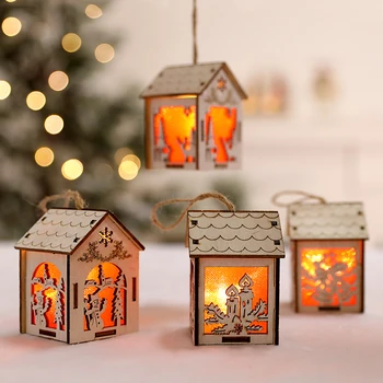 

Creative Mini LED Light Wooden Christmas Tree Hanging Ornaments Vintage Cute Lights Xmas Holiday Party Table Decoration Gift E5