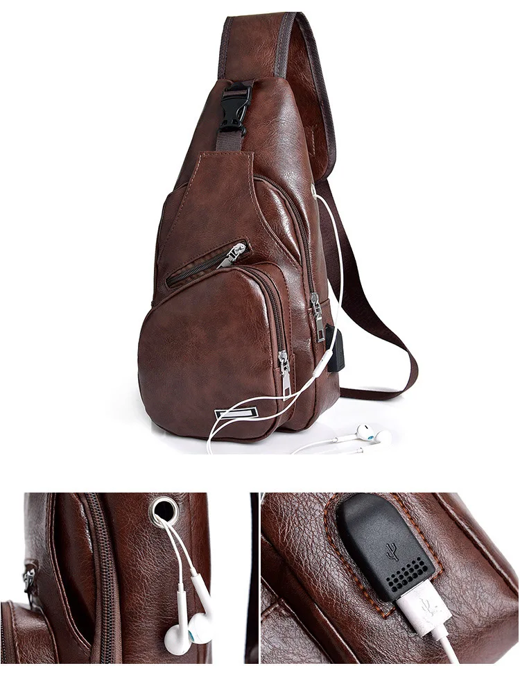 Vintage Leather Sling Waist Bag for Men New Travel Chest Pack Portable USB Charging Crossbody Bags Male Black Shoulder Waist Bag (3)