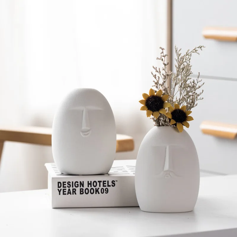 INS Nordic Decor Rustic Home Decor Face Shape Ceramic Flower Vase Decoration Home Decoration Modern Room Decoration For Home 4