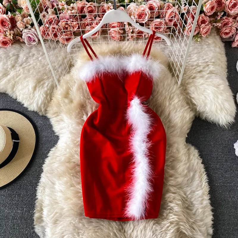 

Red summer woman dress Spaghetti Strap Strapless Sexy club dresses for women Side Split with Exposed Back Zipper Bodycon vestido
