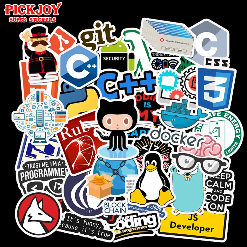 50Pcs New Programming Stickers Pack for On The Laptop Fridge Phone Skateboard Travel Suitcase Waterproof Sticker