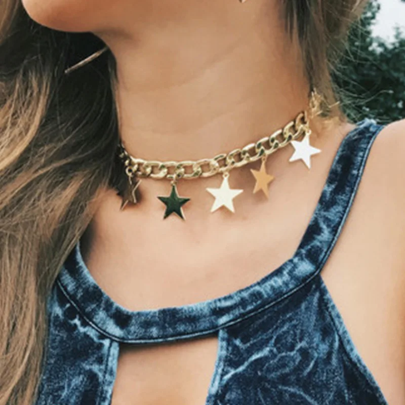

Fashion Jewelry Link Chain with Star Pendant Choker Necklace for Women Necklace Dainty Collier Femme Initial Necklace