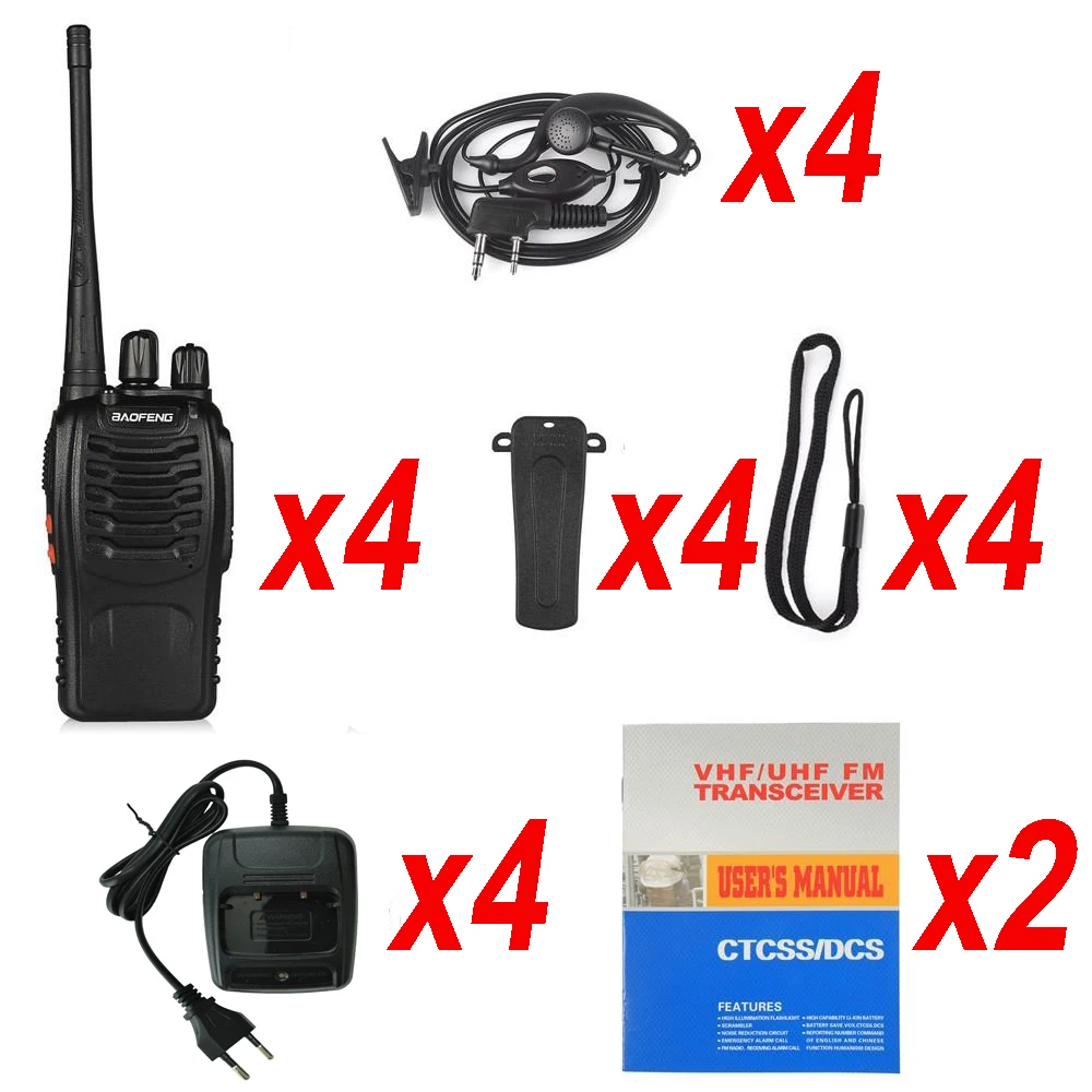 4pcs Original Baofeng BF-888S Walkie Talkie Set Walki-talki Two Way Transmitter Transceiver UHF Radio For Hunting Outdoor Worker walkie talkie Walkie Talkie