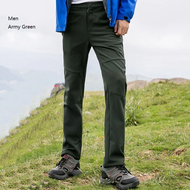 Men Winter Outdoor Hiking Pants Waterproof Windproof Thermal Fleece Softshell Camping Skiing Camping Climbing Trousers - Цвет: Men Army Green