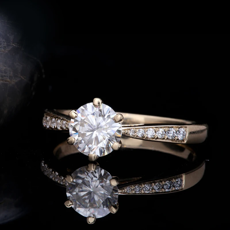 AEAW 6,5 мм 1.0ct круглая огранка 10 к 14 к желтое золото Муассанит кольцо половина полная вечность размеры оригинальные ослепительные женские ювелирные изделия