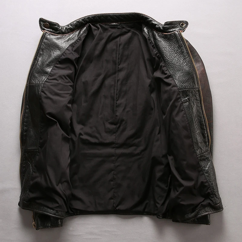 New Men Vintage Black Motorcycle Leather Jacket Fashion Thick Cow Skin Slim fit Biker Jackets Winter Coats