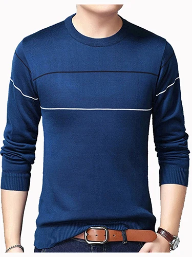 Covrlge, Осенний повседневный мужской свитер с круглым вырезом, полосатый флисовый приталенный вязаный свитер, мужские свитера, пуловеры, пуловер для мужчин, MZM052