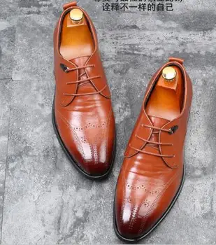 

dress Men 4 style shoes Genuine leather pointed toe Breathable handmade shoes men party office oxford size 38-48