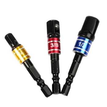 

3 Pcs Drill Socket Adapter Converter for Impact Driver with Hex Shank to Square Socket Drill Bits Bar Extension Set 1/2 3/8 1/4