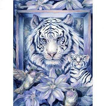 

Animal Cross Stitch Painting 5D White Tiger Diamond Home Decor Mosaic Picture Embroidery Pattern Full Round Drill Wall Sticker
