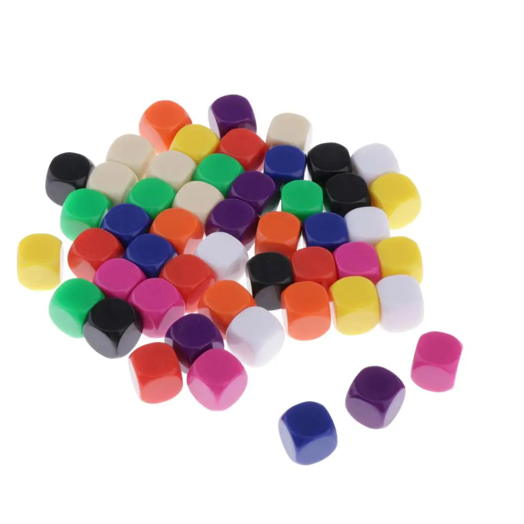 50PCS 16mm BLANK 6 SIDED DICE for Wargames, Casualty Markers - Colorful