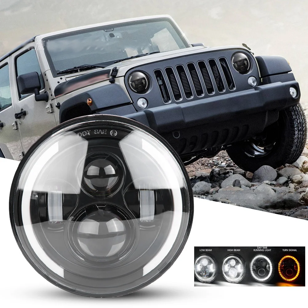 

150W Headlight 7 Inch Round LED Headlights LED Halo Light Waterproof Headlight 4300K - 6500K 15000lm For Wrangler Motorcycle