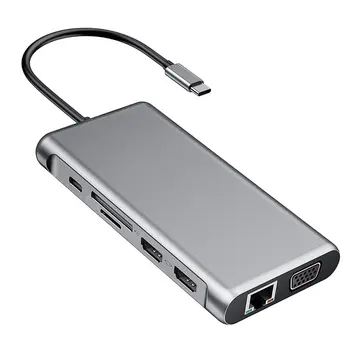 

Tebe USB Type C Hub For Dual 4k HDMI USB3.0 USB2.0 Pd Charging VGA Audio Jack RJ45 3.5mm With Adapter