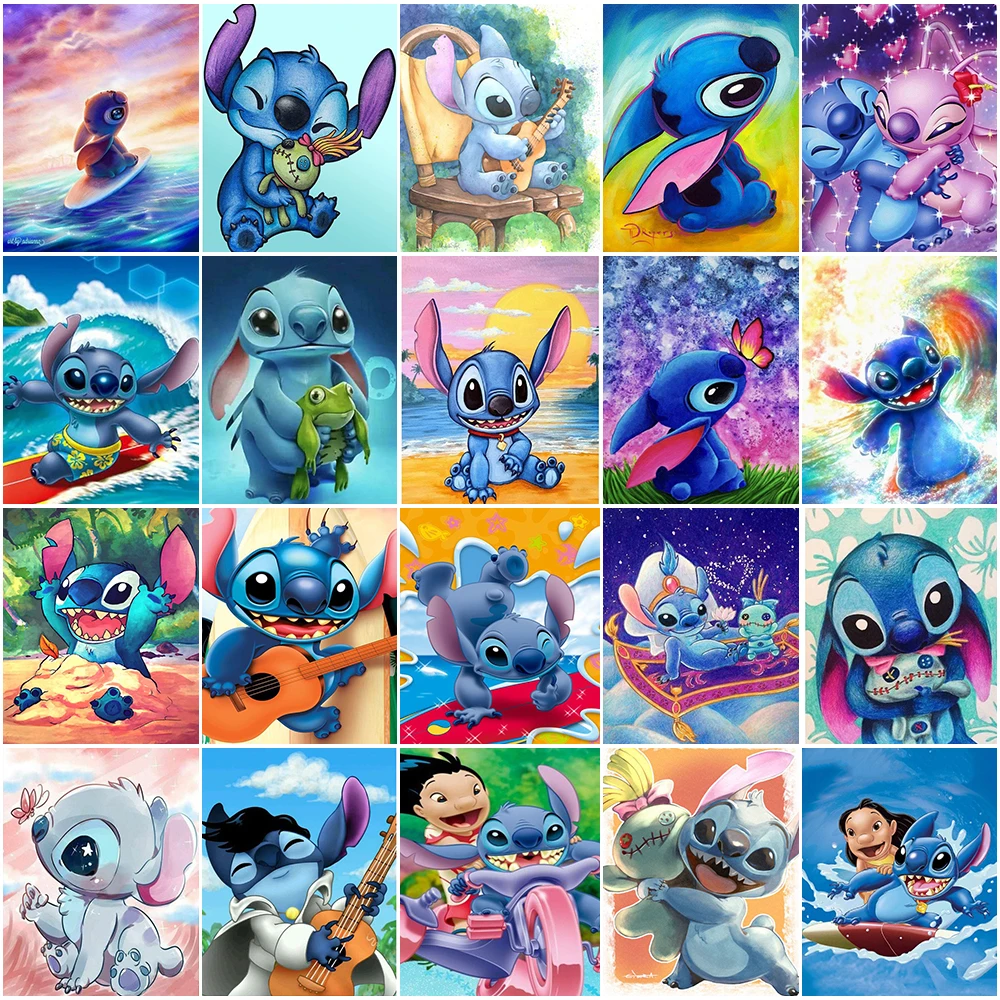 Disney Cartoon Lilo and Stitch 5D DIY Diamond Painting Cross-Stitch Kit Full Round Drill Diamond Embroidery Mosaic Handwork Gift happy diy diamond painting