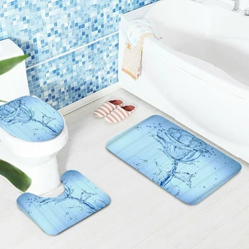 

3/4PCS Blue Rose Non Slip Toilet Cover Rugs Mat Bath Bathroom Shower Curtain Set Shower & Bathtub Accessories Shower Curtains