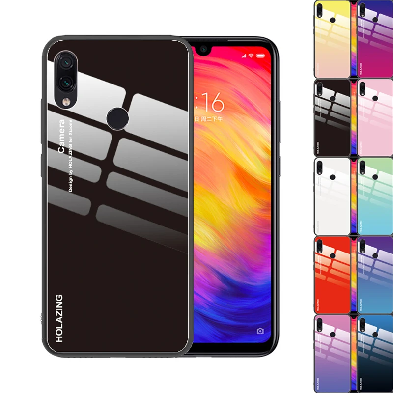 

Black Red Gradient Color Reflective Tempered Glass Cover for Xiaomi Redmi Note 7 6 5 Redmi K20 Note 8 Pro Luxury Case