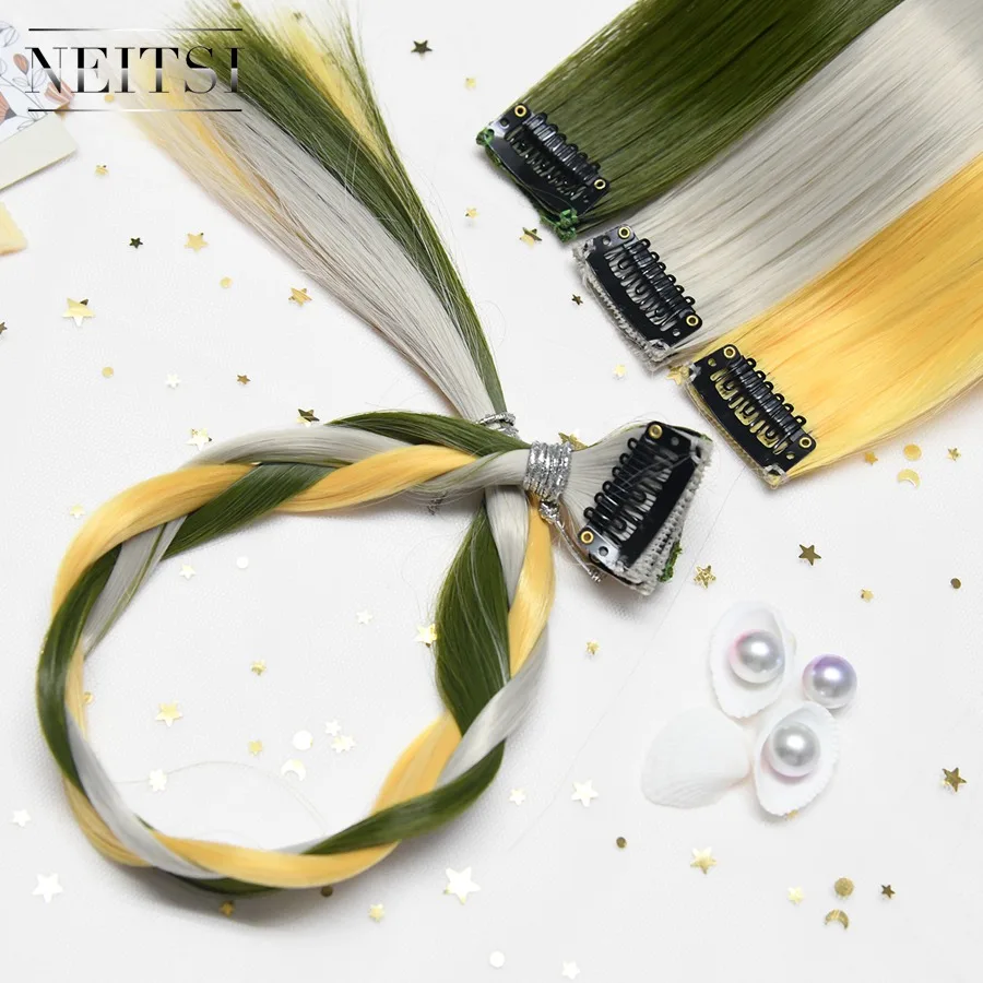 Neitsi 20 ''10 шт./упак. прямой длинный одинарный зажим в одной части термостойкие синтетические волосы для наращивания Омбре шиньон для женщин