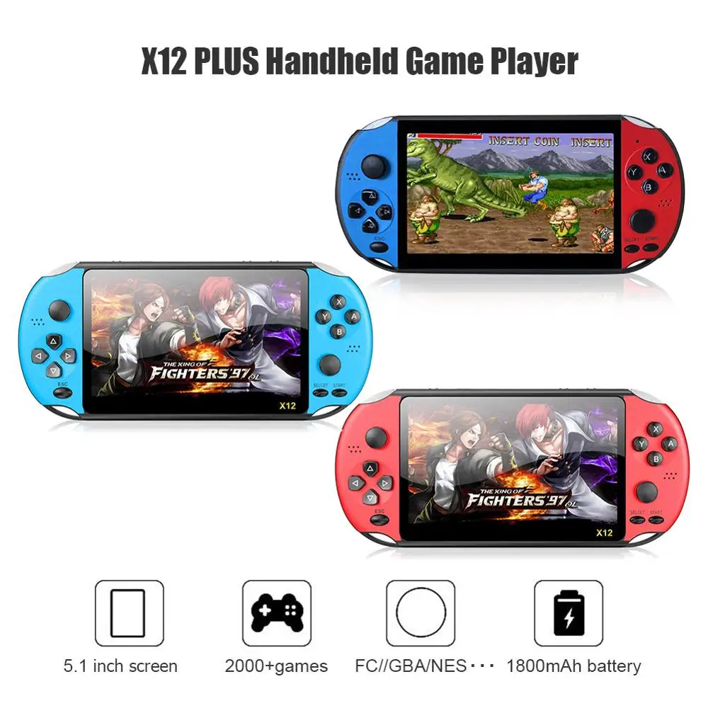 

New X12 PLUS 5.1 inches Color Screen Handheld Game Console 8GB Built-in 2000 Games Support Many Game Types for PSP Game Player