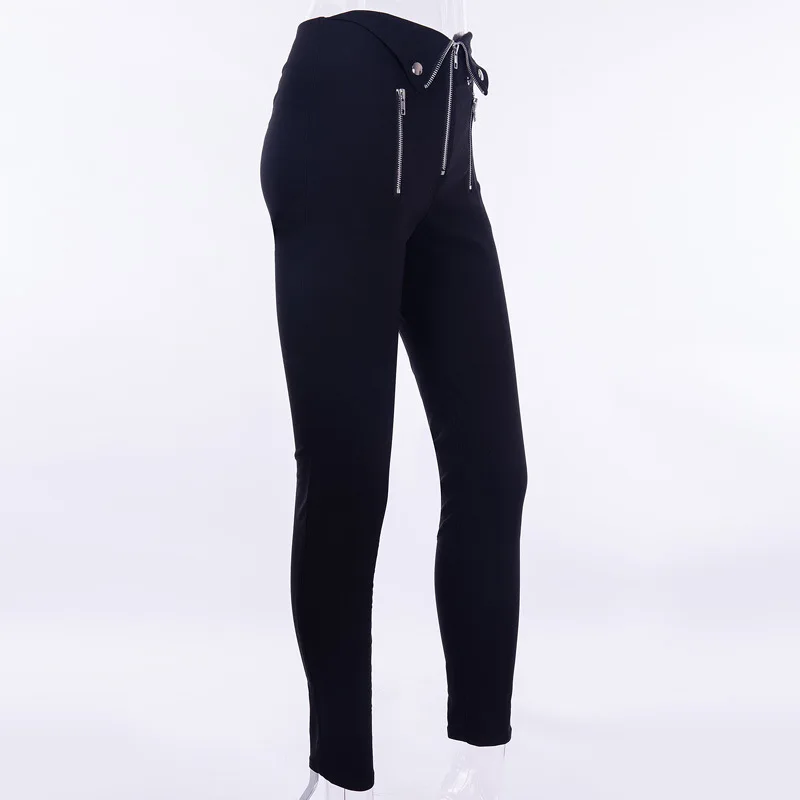 Готические гранж брюки для женщин молния раза уличная карандаш повседневные модные брюки черные шикарные летние длинные брюки уличная одежда
