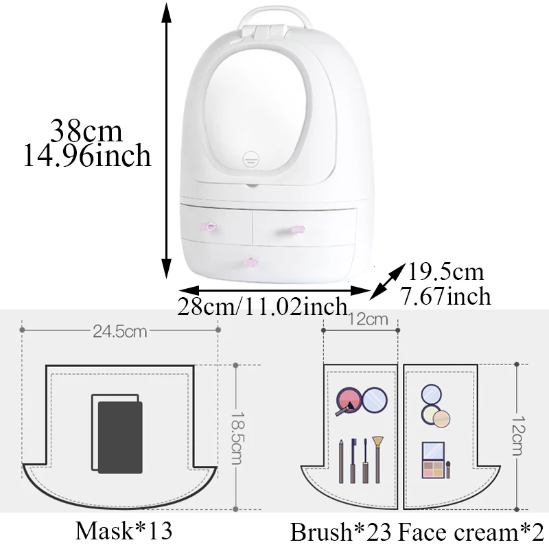 Led Light Makeup Organizer HD Mirror Cosmetics Box 7MD STORE GENERAL