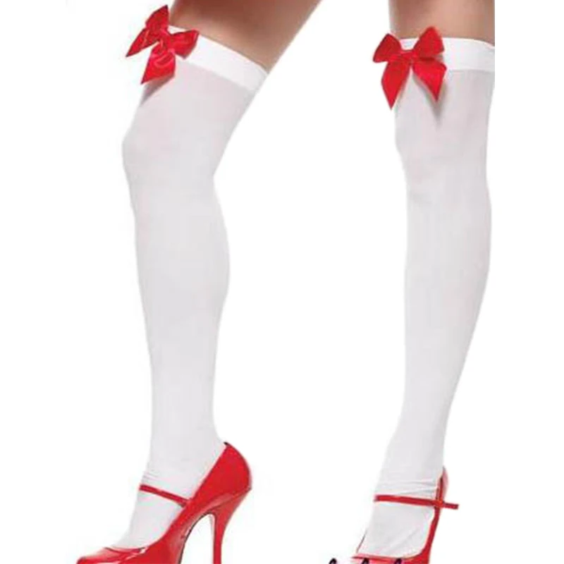 Sexy Woman Bow Silk Stockings For Maid Nurse Costumes Over Knee Thigh High Stockings For Garter