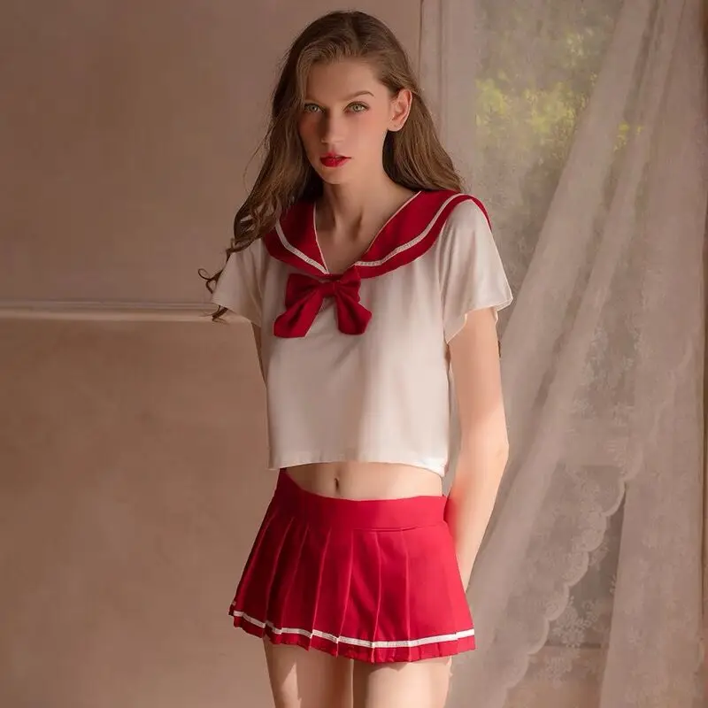 Girl Erotic Lingerie Role Playing Suit See Through Crop Top Stripe Mini Skirt Women Schoolgirl Cosplay Costume Sex Uniforms |