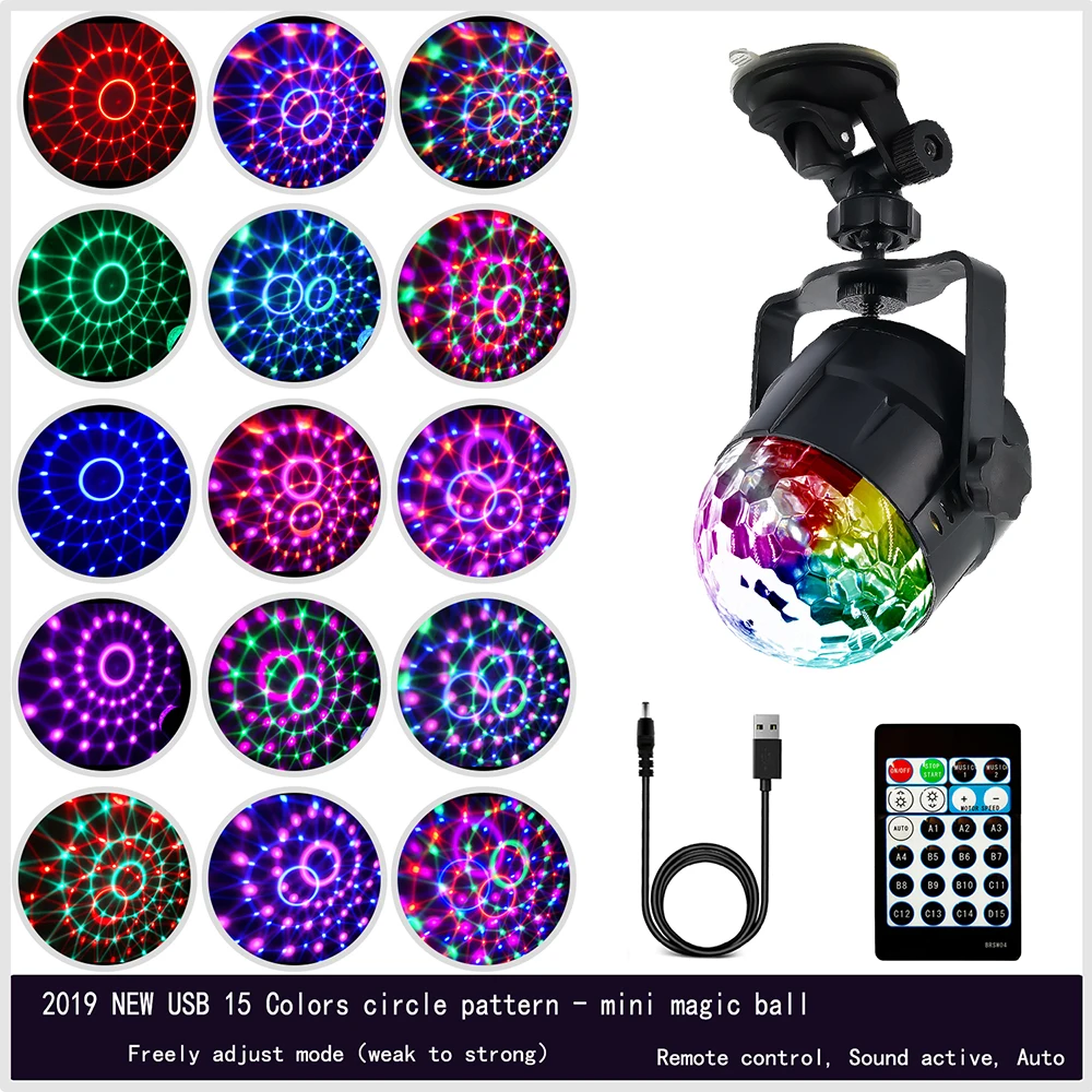 

Stage Light 15 Colors 5W Disco Ball LED Sound Activated Laser Projector RGB Stage Effect Lamp Light USB plug for party KTV