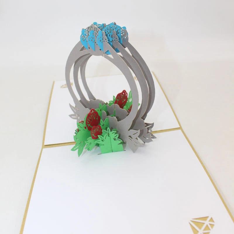  3D Handmade Sapphire Diamond Ring Paper Invitation Greeting Cards Anniversary Wedding Party Valenti - 4.00042E+12