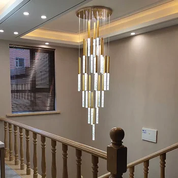 

FKL Modern LED large long Crystal Chandeliers Light Fixture for Staircase Stair Lights Luxury Hotel Villa Bedroom Hanging Lamp