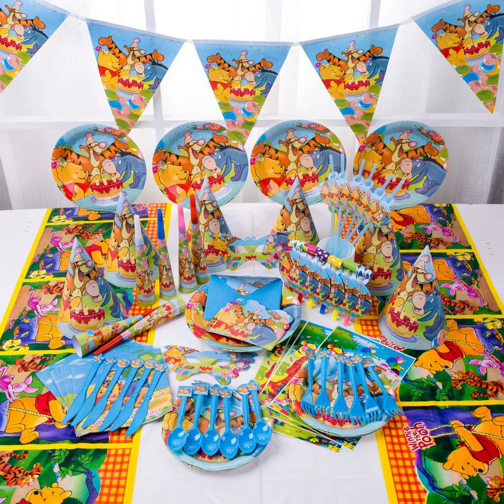 Disney Winnie The Pooh Theme Party Supplies Birthday Decorations Winnie The Pooh Baby Shower Party Bags Cup Plate Banner Straws