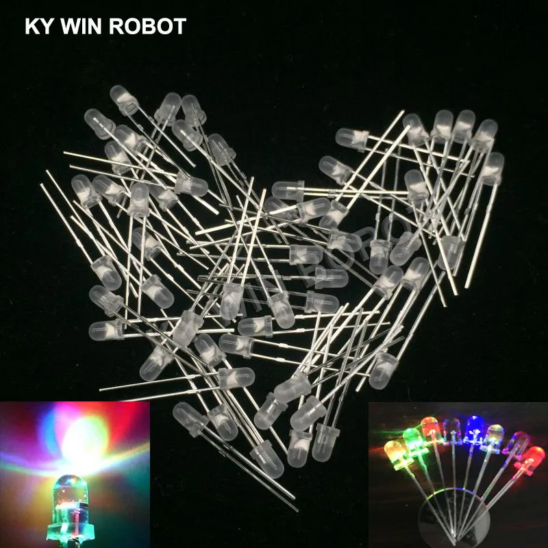 50pcs/lot F3 3mm Fast/Slow RGB Flash Red Green Blue Rainbow Multi Color Light Emitting Diode Round LED Full Color DIY