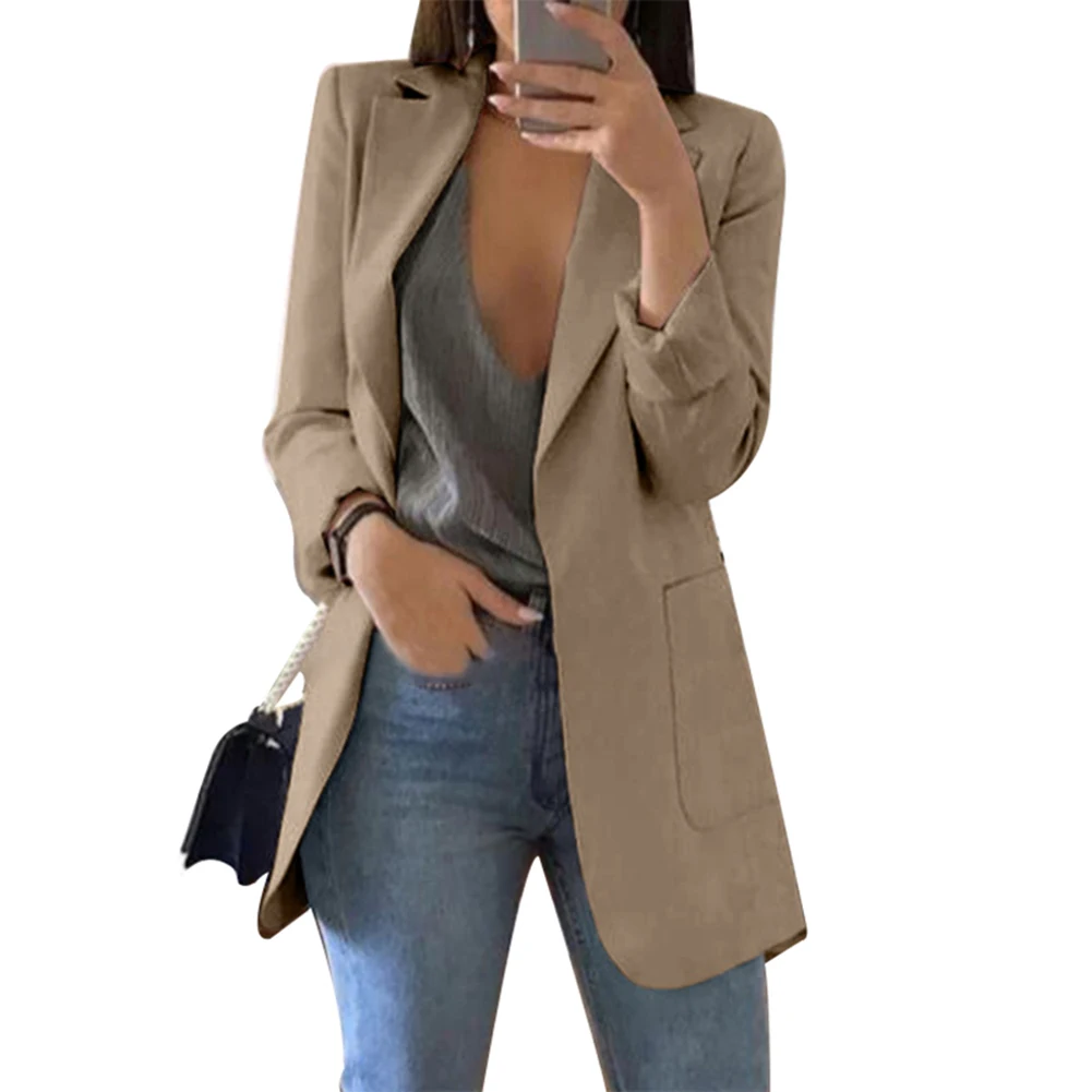 Женский Повседневный приталенный деловой Блейзер, Женское пальто, куртка, верхняя одежда для офиса NIN668 - Цвет: Хаки
