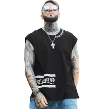 Хип-хоп безрукавки мужские хлопковые брендовые китайские рубашки без рукавов мужские уличные топы футболки однотонные Большие размеры 7XL