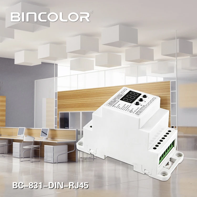 BC-831-DIN-RJ45 DC12-24V input 10A*1CH output,Constant voltage DIN Rail DMX512 Decoder digital tube display for led strip