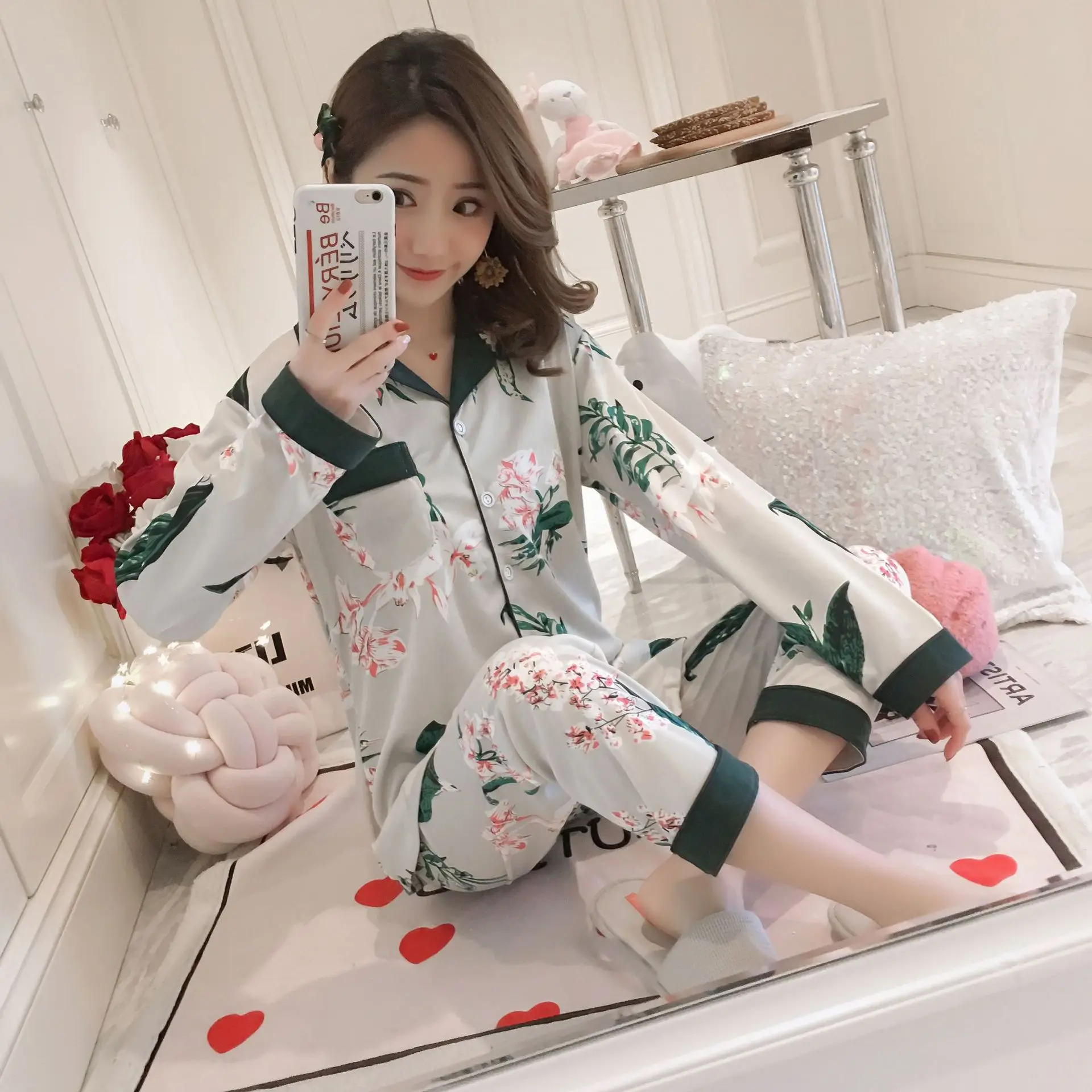 

20 # Color Block Lily JD Cardigan Long Sleeve Pajamas Homewear Set Series