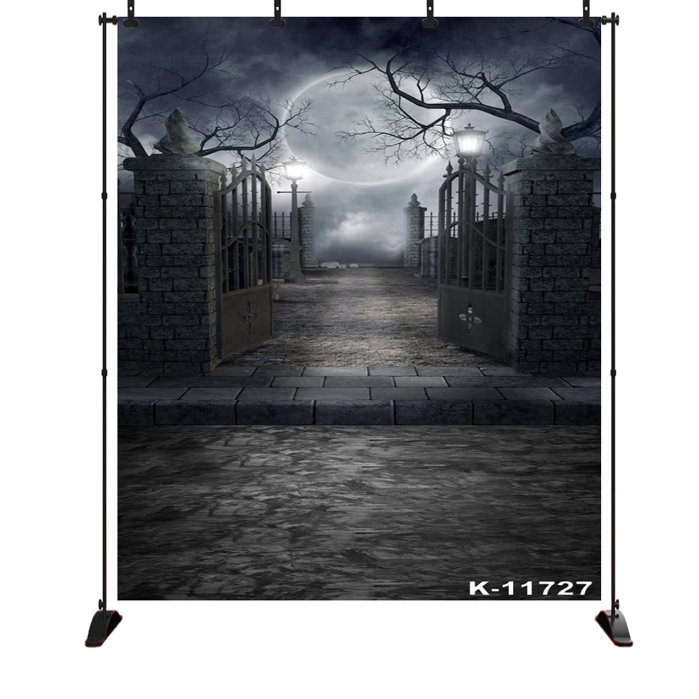 

Halloween Backdrop Gate Forest Bat Brick Floor Night Kids Baby Custom Vinyl Photography Background For Photo Studio