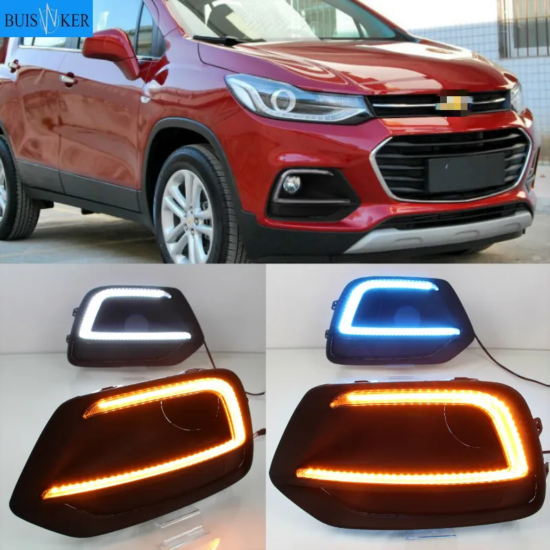

Автомобильные дневные ходовые огни 1 пара DRL Для Chevrolet Trax 2017 2018, дневные ходовые огни, противотуманные фары, дневной свет с желтым указателем поворота