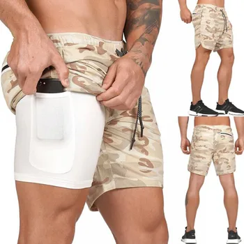 

2020 fashion double layer solid color shorts men's large size fitness sports training quick-drying jogging pants mens sweatpants