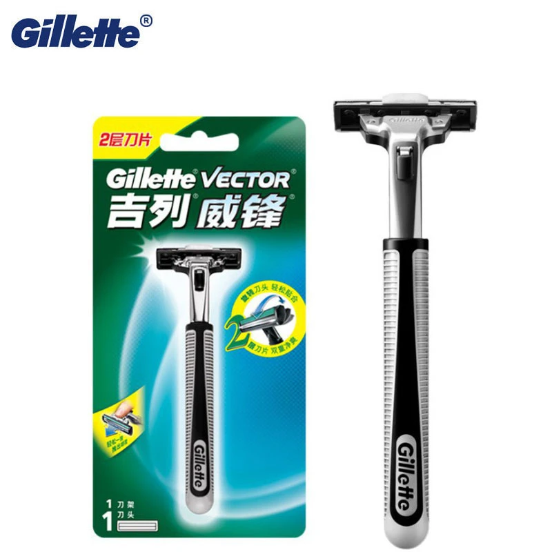 

Original Gillette Vector Shaving Razor 1 Handle With 1 Razor Blade Safety Efficient Male Shaving 2 Layers Blades Manual Razor