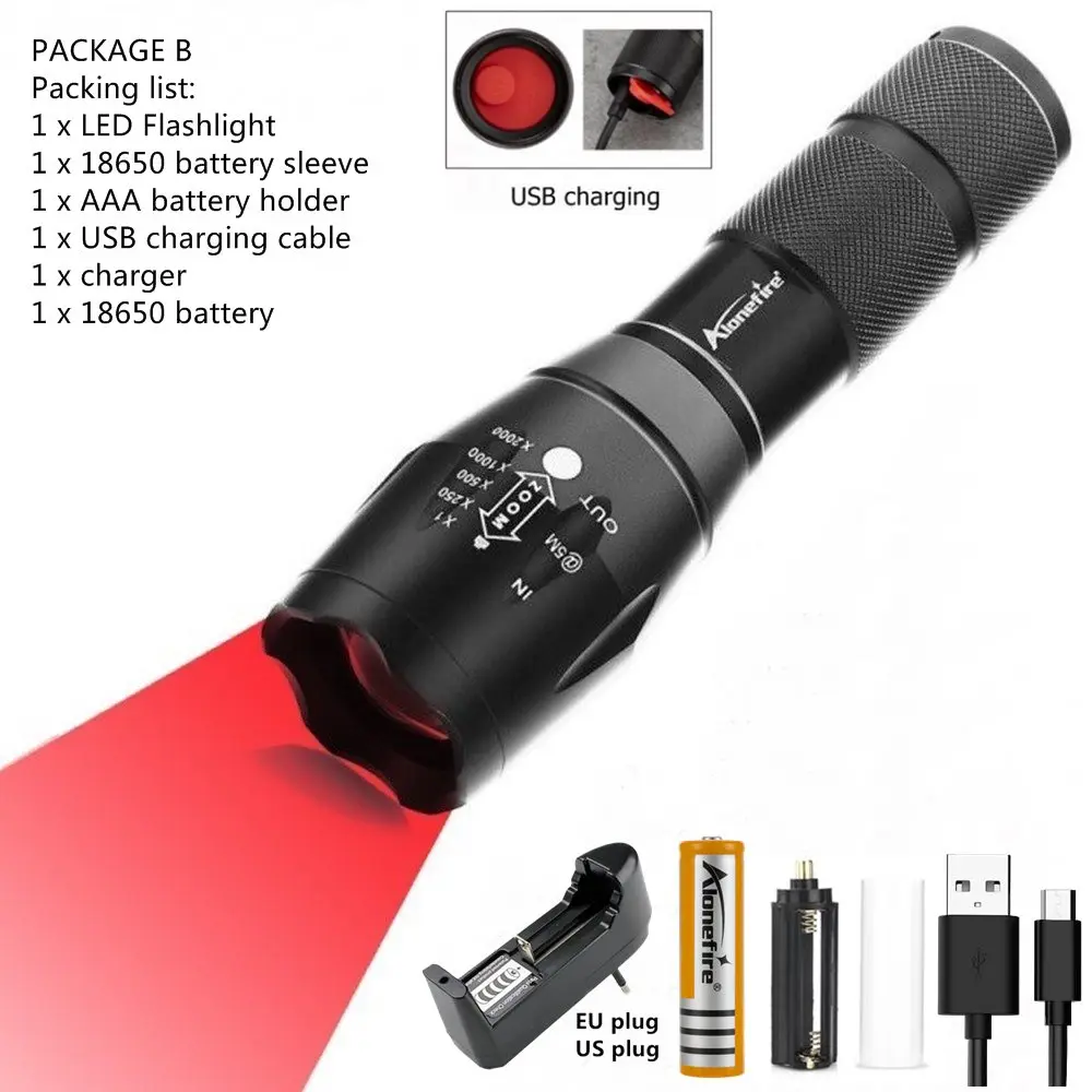 PACKAGE B Alonefire G700-C красный фонарик с зумом светодиодный фонарь охотничий фонарь алюминиевый тактический фонарь для самообороны - Испускаемый цвет: PACKAGE B