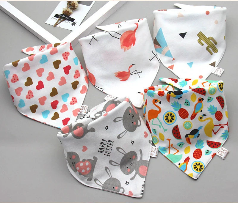 Baby Bibs Triangle Double Cotton Apron Boys Saliva Print Girls Towel 5 Bandana Baby pieces/lot Feeding Cartoon Bibs Cotton Bibs