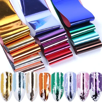 

14pcs Metal Colors Nail Art Foil Mirror Transfer Stickers Wraps Adhesive Starry Paper Tips Gold Decals Manicure Decoration TR996